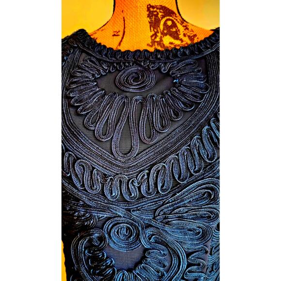 J S Collections Short Sleeve Mesh Dress Cocktail Navy Blue SZ 8 - Picture 7 of 10